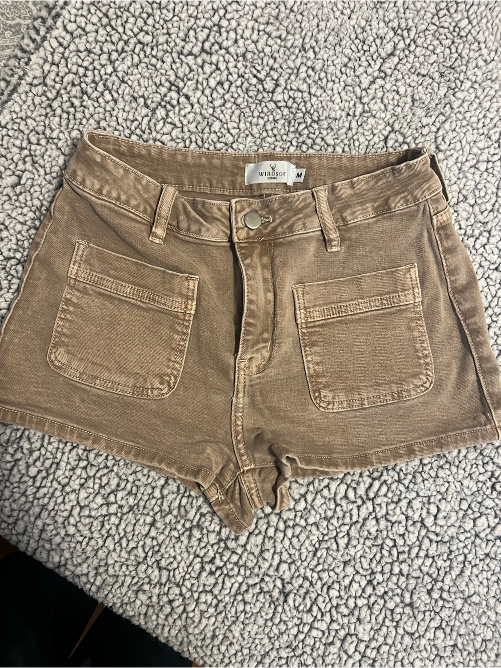 Windsor Tan High-Rise Shortie Denim Shorts